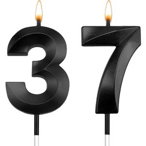 37 Birthday Candles 37th Birthday Candle Black 73rd Candles for Cake 37th Birthday Decorations for Her Him 37 Birthday Cake Topper Velas De Cumpleaos 37 Birthday Decor Wedding Anniversary Numeral