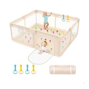 Playpen for Babies and Toddlers 79x71inch - Extra Large Baby Gate Play Pen with Soft Breathable Mesh Cover - Indoor and Outdoor Baby Playard - Portable Playpen for Babies (Apricot)