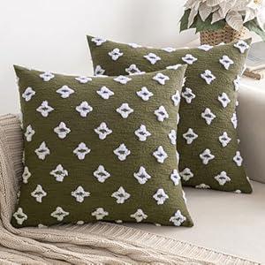 MIULEE Set of 2 Decorative Throw Pillow Covers Rhombic Jacquard Pillowcase Soft Square Spring Cushion Case for Couch Sofa Bed Bedroom Living Room, 18x18 Inch, Olive Green