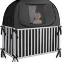 Crib Blackout Cover, Breathable Blackout Crib Cover to Block 90% of Light, Portable Crib Tent Blackout for Baby Better Napping or Sleeping (55.2" x 27.6" x 51.6")