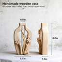 Artistic Wood Glass Vase,Wooden Base Cylindrical Flower Vase,Classic Boho Rustic Style for Fireplace Bedroom Kitchen Living Room Centerpieces Office Desk (Tall Vase)