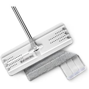 JOYMOOP Flat Mops, Microfiber Mop for Floor Cleaning and Wall Cleaner, 50" Mop Handle with Flexible 13" Flat Head with a Microfiber Mop Pad - White