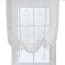 Sheer Tie Up Curtains for Bathroom Girls Bedroom Flower Embroidered Liftable Curtain Kitchen White Lace Short Balloon Curtains for Small Window 31 x 47 Inch