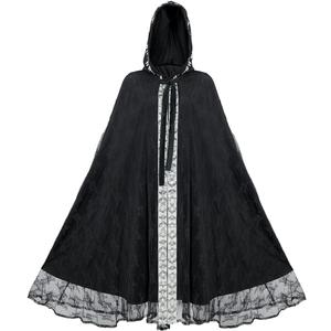 Mingyuezai Renaissance Hooded Cape Gothic Velvet Cloak Medieval Witch Capelet (Black)