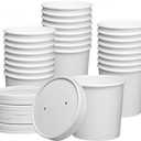 GUSTO [12 oz. - 25 Count White Paper Food Containers with Vented Lids - To Go Hot Soup Bowls, Disposable Ice Cream Cups, Ideal for Hot and Cold Foods - (Formerly Comfy Package)