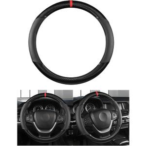 Car Steering Wheel Cover, 15 inch Carbon Fiber Microfiber PU Leather Elastic Steering Wheel Protector for Men Women, Anti-Slip Breathable Car Interior Accessories (Carbon Fiber Black)