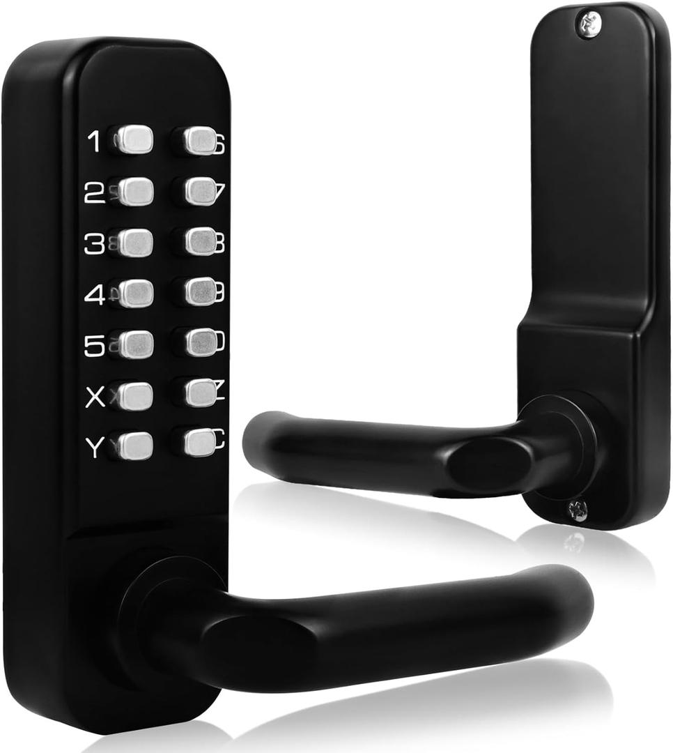 Souyou Mechanical Keyless Entry Door Lock with HandleStainless Steel Waterproof Keyless Gate Locks for Outdoor FenceMechanical Door Locks with Keypad (Black)