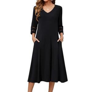Zeagoo Black Dress Mid Length with Sleeves Casual Dress for Women Straight Tshirt Dress with Pockets Black XL