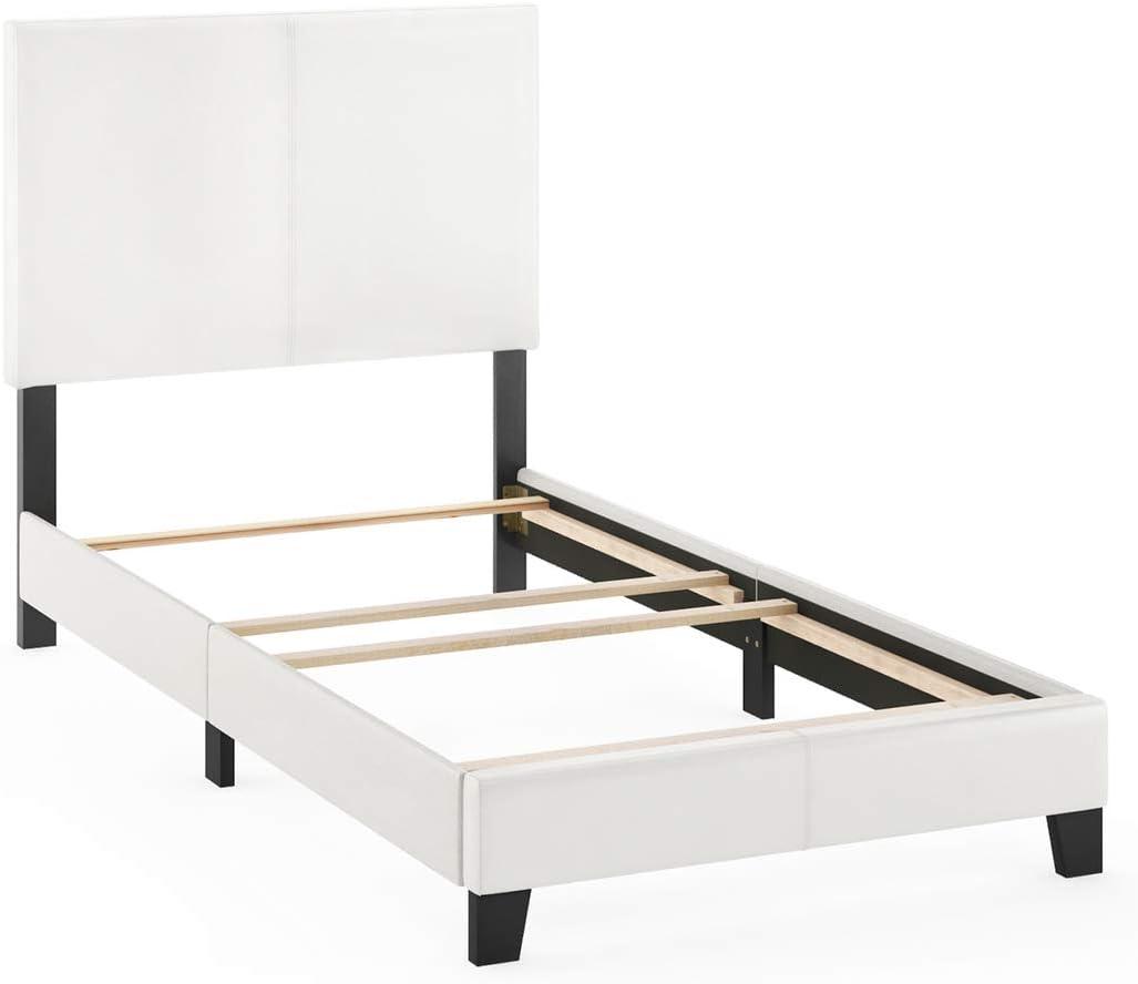 Furinno FB19821TWH Pessac PU Leather Upholstered Platform, Twin, White