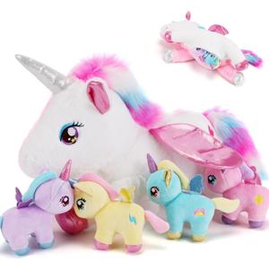 gnomantic 5 Pieces Unicorn Stuffed Animals - 1 Mommy Stuffed Unicorn with 4 Babies - Unicorns Gifts for Girls Ages 3 4 5 6 7 8, Unicorns Plush Toys for Christmas, Valentine's, Birthday Gifts (Pink)