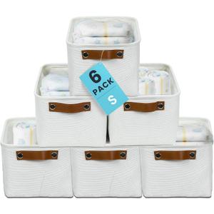 OrganiHaus Small Fabric Storage Baskets for Shelves 6 Pack, 12x8in Closet Storage Bins for Shelves, Cloth Baskets for Organizing, Linen Closet Organizers, Fabric Basket, White Basket (Full Off-White)