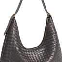 Woven Hobo Bag for Women, Crescent Shoulder Bag, Soft Vegan Leather, Gold Zipper, Daily Work Handbag