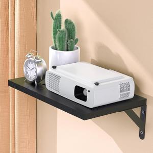 Mini Projector Shelf for Wall Mount, Black Wall Mount Shelf Floating, 15.7" x 9.8"(Lx W) Projector Holder Stand Accessories with Cable Ties
