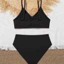 Milumia Girl's 2 Piece Swimsuit V Neck Spaghetti Strap Bathing Suit Bikini Set Swimwear (Black)