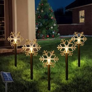 Solar Christmas Pathway Lights, 5 Pack Solar Christmas Decor Star Lights Outdoor Waterproof Stake Lights Garden Decorative Lights Walkway Lights for Landscape Yard Lawn Patio Wedding Party(Warm White)