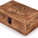 Samhita Handmade Mango Wood Tree of Life Engraving Beautifully Keepsake Box Jewellery Organizer Unique Gift Ideas for Men & Women (Flame Work Finish)