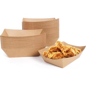 3lb Paper Food Trays, 100 Pack Disposable Paper Food Boat Serving Boats for French Fries Nachos Snack Hot Dog Taco BBQ Popcorn Bachelor Party Picnic