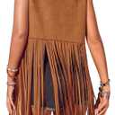 BEAUDRM Women's Fringe Vest Sleeveless 70s Hippie Faux Suede Trim Western Cowgirl Tassel Jacket Cardigan Deep Brown, X-Large