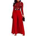 VERWIN Patchwork Overlay Embellished Plain Women's Jumpsuit High-Waist Woman Romper (Medium, Red Sequin)