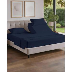 Flex Top Split Head King 4 Piece Sheet Set - Soft, Breathable & Cooling Bed Sheets Set - Hotel Luxury Bedding for Women & Men with Deep Pockets - Wrinkle Free & Fade Resistant - Oeko-Tex - Navy Blue