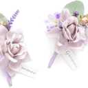 Ling's moment Boutonniere for Men, 2pcs Groom Groomsmen Guest Boutonniere, Artificial Flowers for Wedding/Prom/Homecoming, etc.Lilac Lavender Purple