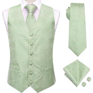 Dubulle Mens Suit Vest and Tie Set Paisley Floral Silk V-neck Waistcoats for Men with Necktie Wedding Tuxedo (3X-Large, A Sage Green)