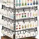 EsLuker.ly Rotating Earring Display Holder Stand for Vendors Events Selling, Large Capacity 64 Hooks Jewelry Rack with Wooden Base for Earring Card Sales, Enhances Retail Display Visibility (Brown+Black)