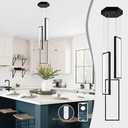 AyshwillDec Black Modern Led Chandelier Light Fixture Adjustable High Ceiling Light Fixtures Dimmable Led Pendant Lighting 3 Rings Rectangle Staircase Chandelier for Foyer Living Room Kitchen Island