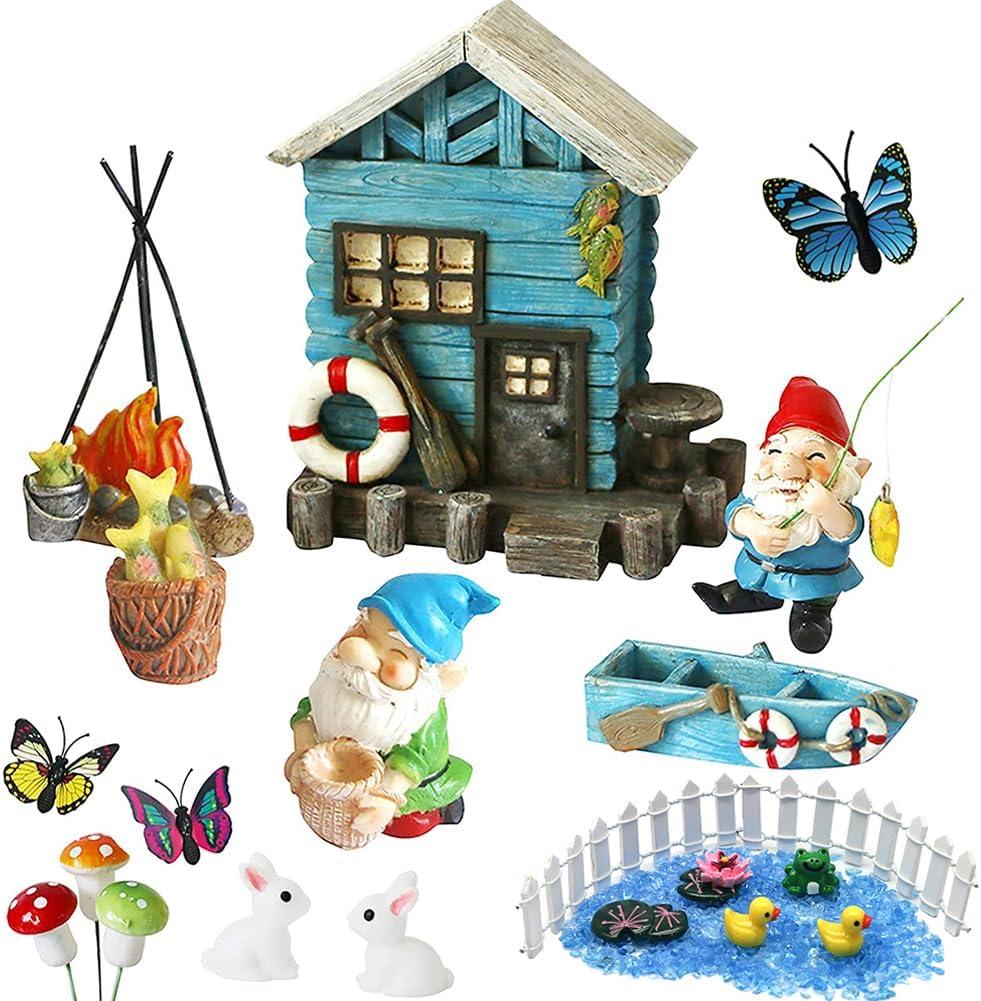 BangBangDa Miniature Fairy Garden Gnomes Decoration Small Figurines Statue Accessories Gnome House for Outdoor Indoor Home Yard Patio Decor Ornaments Kit Fence Mushroom
