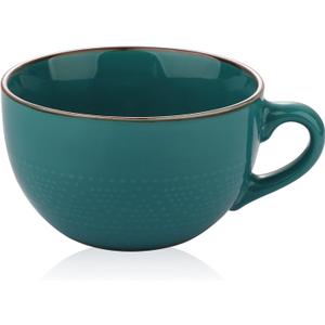 VanEnjoy Green Vintage Large Coffee Mug & Soup Bowl, 24 oz Giant Ceramic Bowl with Lid, Microwave Safe