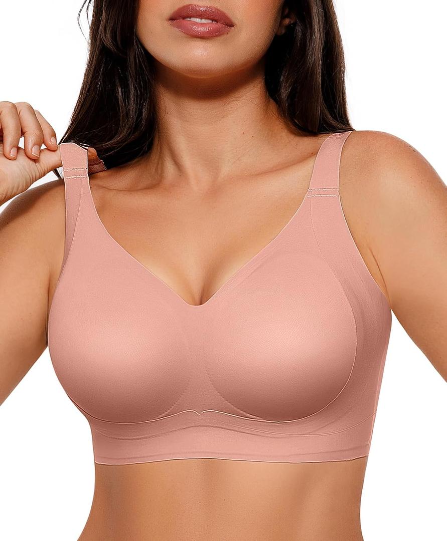 SHAPELLX Wireless Bras for Women Full Coverage Supportive Back Smoothing Comfortable No Underwire Lifting Shaping Bra (Pink, XXL)