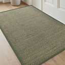 DEXI Ultra Thin Entryway Door Mat 36x56, Non Slip Rubber Backing Inside Entry Mat, Low Profile Easy Clean Dirt Trapper Doormat for Inside Entrance Patio, Green (3' x 4'8" (Rectangular))