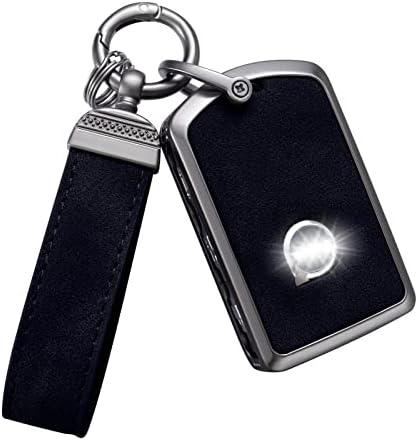 YO&YOYE Compatible with Volvo Key Fob Cover with Keychain Leather Key Case Protector for Volvo XC90, XC60, XC40, S60, S90, V60, V90, Polestar 1, Polestar 2, Black