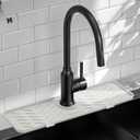 Meiliweser Silicone Faucet Mat for Kitchen Sink  Gen 2 Splash Guard with Upgraded Outlet & Slope  18 x 5.1 Water Catcher & Sink Sponge Holder for Kitchen and Bathroom (Beige) (White)