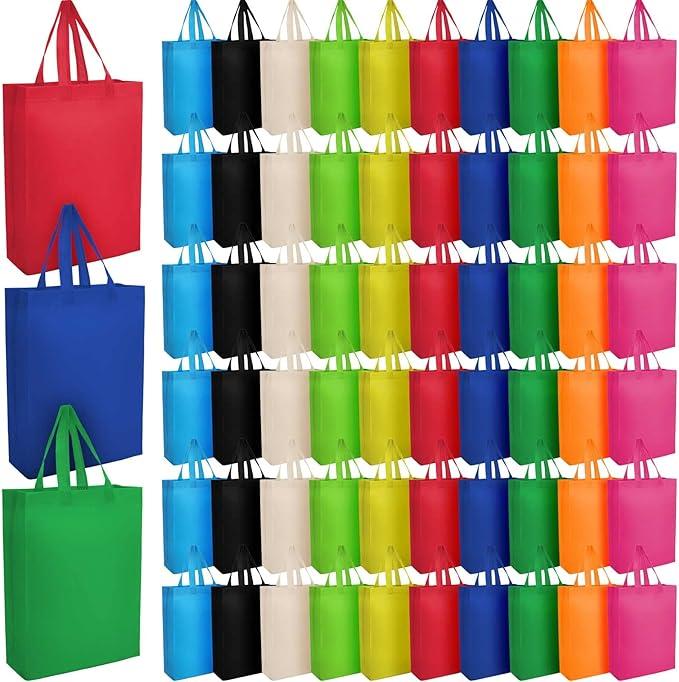 Zhehao 60 Pack Reusable Grocery Bags Non Woven Tote Bags 3 Sizes Shopping Bag with Handles Foldable Gifts Bag 9.8x13.8 & 11.8x15 &13.8x16.1 Inch(Multicolor)