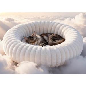 Self Warming Cat Bed, Donut Pet Bed for Indoor Cats and Small Dogs, Self-Heating Dog Bed with Non-Slip Bottom, Winter Comfort Dog Beds for Puppies, Washable & Portable Egg Tart Shape (S)