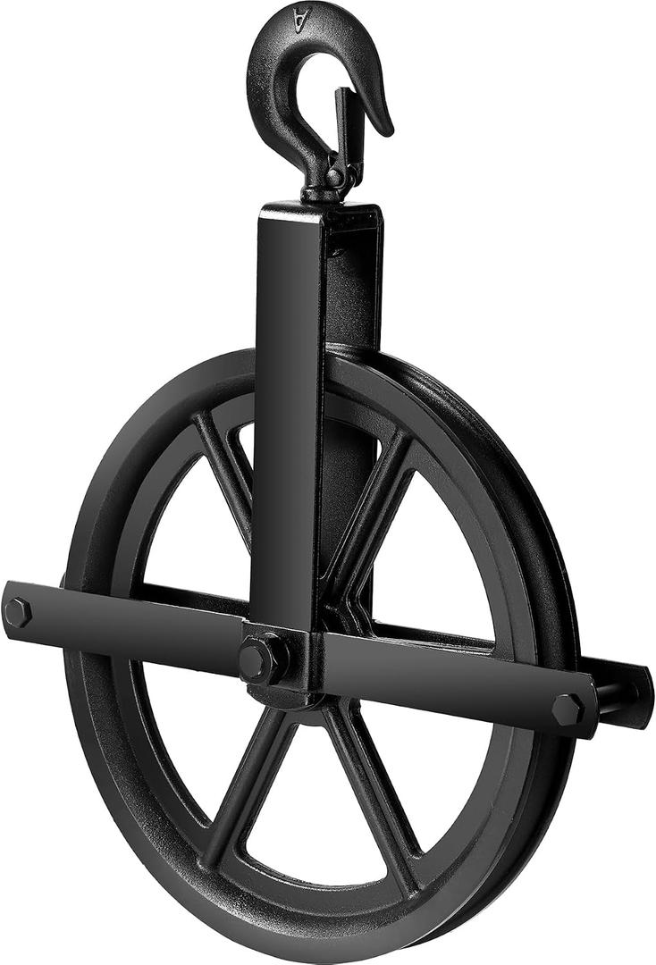 Scaffolding Pulley Hoist, 12in Heavy Duty Wheel Block with Ball Bearings, 1000lbs Loading Lifting Cable Rope System for Construction Electric Lift