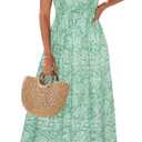 GRACE KARIN Women's Summer Boho Ruffle Casual Flowy Long Dress Beach Swing Party Maxi Dress Green White Floral XL