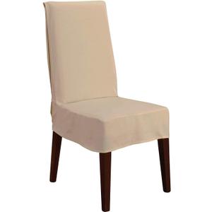 SureFit Duck Cotton Solid Dining Chair Slipcover (Tan Color) - Short Length Relaxed Fit High Back Chair Cover/Perfect for Adding Accents to Your Dining Room