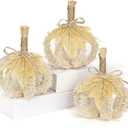 Fall Pumpkin Decorations for Home, Hollow Foldable Fake Pumpkins, Faux Small Pumpkins for Decorating, Artificial Fabric Pumpkin for Autumn Harvest Thanksgiving Halloween Table Centerpiece, White 3PCS