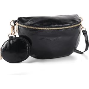 Crossbody Bags for Women Fashion Sling Purse Shoulder Bag Fanny Pack Leather Causal Chest Bum Bag Cross Body Purse (Black)