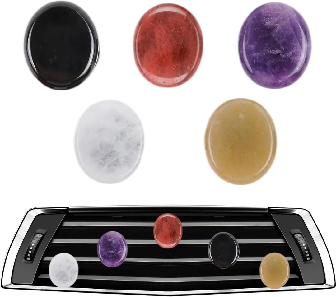 LuneClat Colorful Crystal Car Vent Clips - 5Pcs Natural Quartz Stone Air Freshe Dashboard Decorations, Cute Cars Interior Decoration Accessories for Women Lover and Friend Gifts