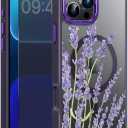 FUNMIKO for iPhone 16 Pro Case with Privacy Screen Protector, Wireless Charging Compatible, Shockproof Translucent Matte Cover - Cute Floral Design Phone Case for Women Girls - Elegant Lavender
