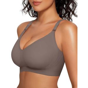OEAK Womens Seamless Bras Comfortable Bra No Underwire Full Support Bralette Push Up Plus Size V Neck Sleeping Tshirt Bras (Large, Grey)