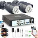 4CH 1080P Wired Security Camera System, CCTV DVR w/500GB HDD, 2 x Home Surveillance IP66 Waterproof Metal Security Cameras with Motion Detection, Remote Access, 24-7 Recording