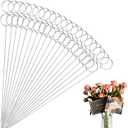 60 Pcs Metal Wire Floral Picks 13 Inch Wire Place Card Holder, Metal Table Name Number Clips Picture Stand, Round Photo Memo Flower Card Holder for Wedding Party Birthday Cake (Silver Round)