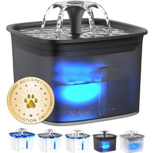 Veken Innovation Award Winner 95oz/2.8L Pet Fountain, Automatic Cat Water Fountain Dog Water Dispenser with Replacement Filters for Cats, Dogs, Multiple Pets (Space Black, Plastic)