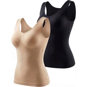 ATTLADY Compression Tank Tops for Women, High Shaping Scoop & V-Neck Cami, Shapewear Tummy Control Camisole (L)