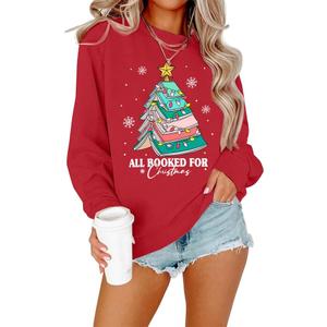 Christmas Sweatshirts for Women All Booked Christmas Sweater Funny Merry Sweatshirt Xmas Holiday Long Sleeve Pullover (L)