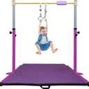 Adjustable Gymnastics Bar for Kids with Mat - Sturdy Kip Bar with Rings, Horizontal Bar for Home Training, 3'-5' Height, Ages 3-15, 250 LBS Capacity, Easy Assembly